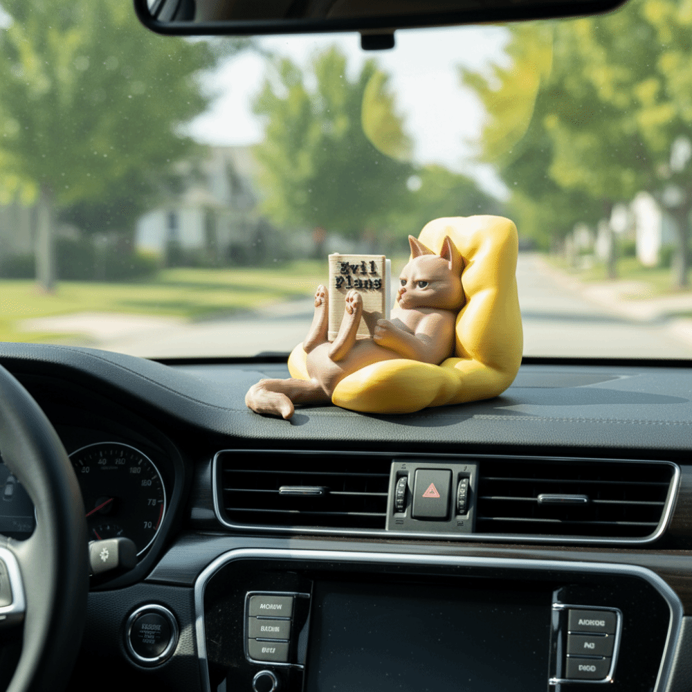 3D Printing Mockup - 3D Printed Reading Cat Figurine Funny