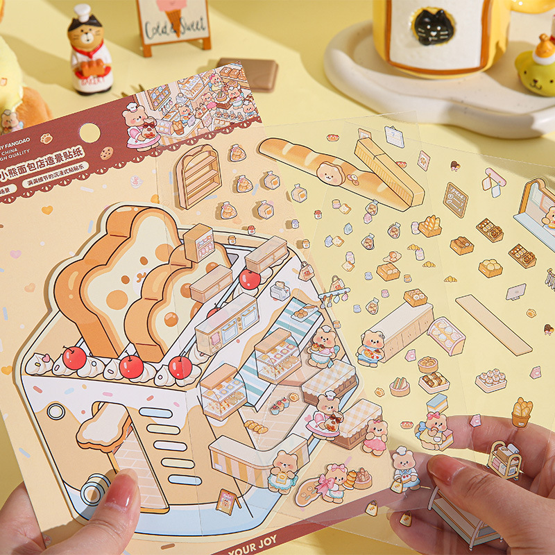 Cream Bear PET Diorama Sticker - 3D Printing Construction ulasan dan harga