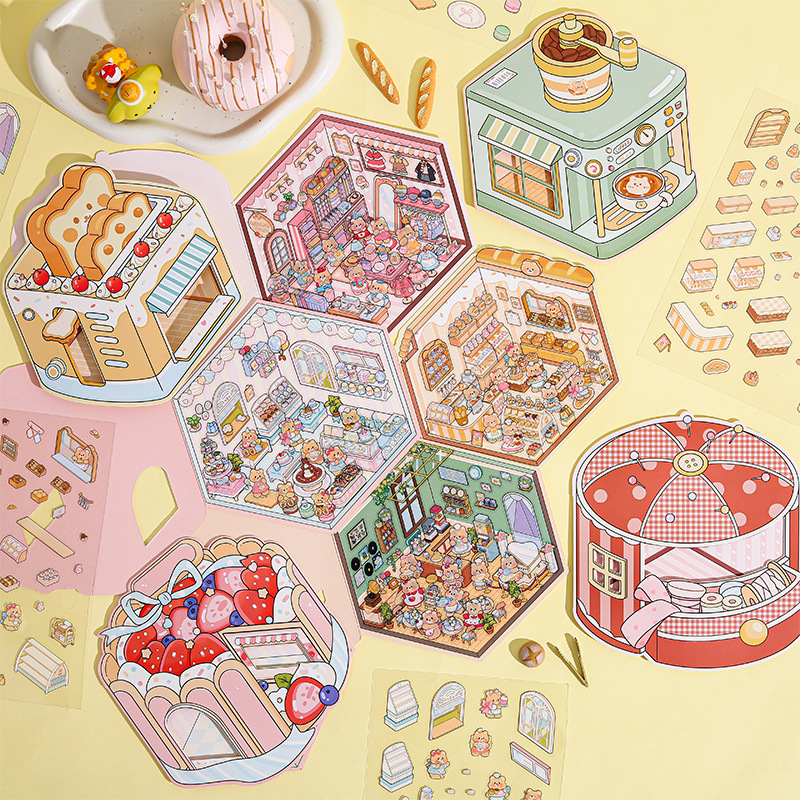 Cream Bear PET Diorama Sticker - 3D Printing Construction ulasan dan harga