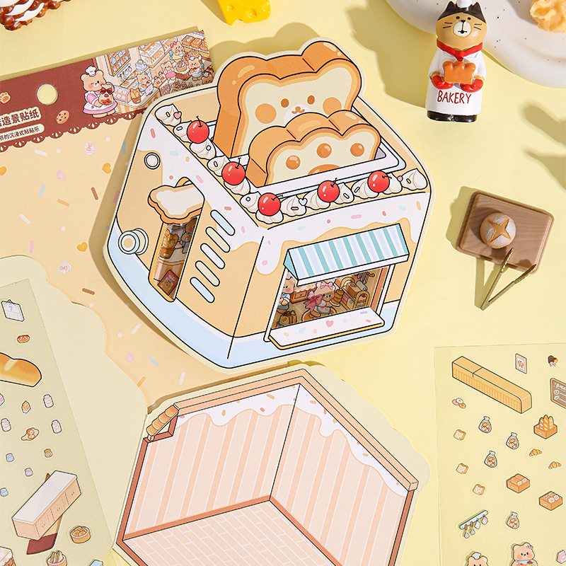 Cream Bear PET Diorama Sticker - 3D Printing Construction ulasan dan harga