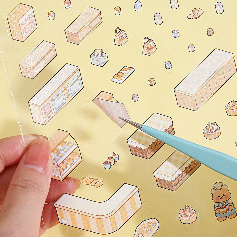 Cream Bear PET Diorama Sticker - 3D Printing Construction ulasan dan harga