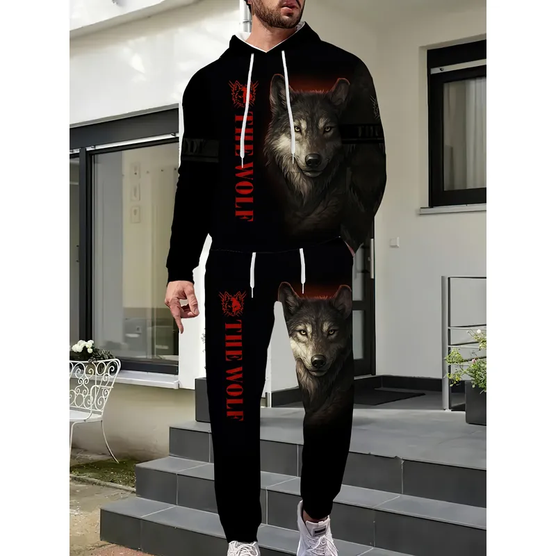 Men's Fashion Sweater Set Wolf - 3D Printing Design Free ulasan dan harga